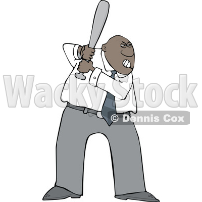 Cartoon Tough Black Business Man Batting in a Baseball Game © djart #1625453