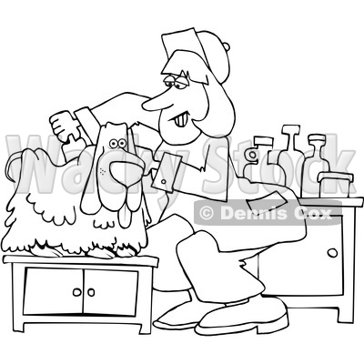 Cartoon Black and White Dog Being Groomed © djart #1627429