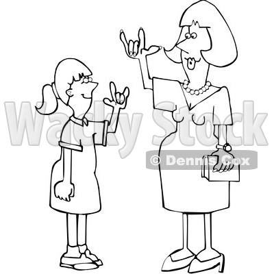 Cartoon Black and White Teacher Having a Conversation with a Student in American Sign Language © djart #1627657