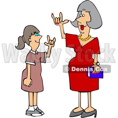 Cartoon Teacher Having a Conversation with a Student in American Sign Language © djart #1627661