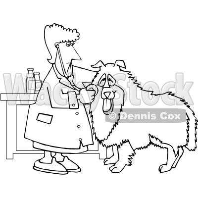 Cartoon Black and White Female Veterinarian Examining a Dog © djart #1627669