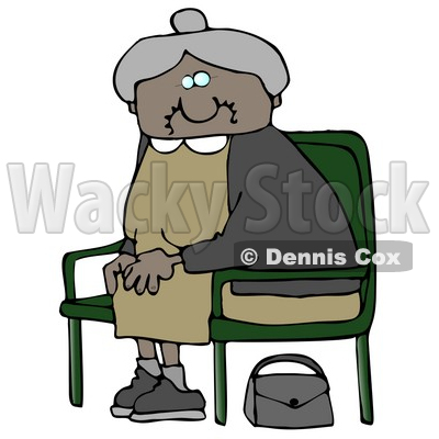 Old African American Lady With Gray Hair, Wearing A Green Dress And Sitting In A Chair With Her Purse On The Ground Clipart Illustration Graphic © djart #16313