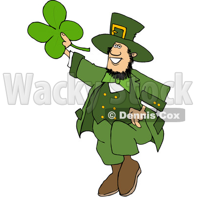 Cartoon St Patricks Day Leprechaun Holding up a Four Leaf Clover © djart #1631925