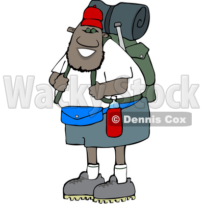 Cartoon Happy Black Male Hiker with Gear © djart #1632446