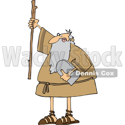 Cartoon Moses Holding up a Stick and the Ten Commandments Tablet © djart #1633029