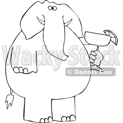 Cartoon Black and White Elephant Holding a Margarita © djart #1634020
