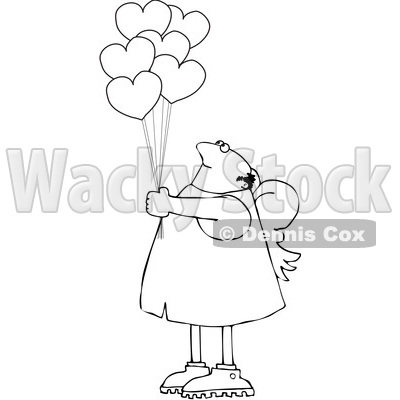 Cartoon Black and White Chubby Cupid with Valentines Day Heart Balloons © djart #1636247