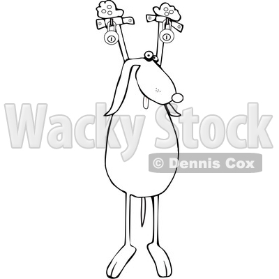 Cartoon Black and White Dog Hanging in Cuffs on a Wall © djart #1637321