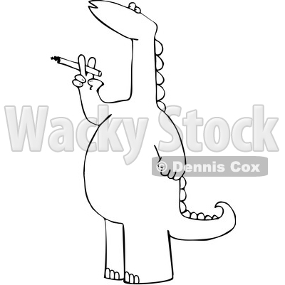 Cartoon Black and White Dinosaur Smoking a Cigarette © djart #1637322