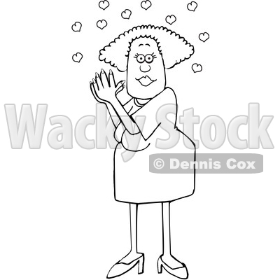 Cartoon Black and White Woman Clasping Her Hands Together Under Love Hearts © djart #1637803