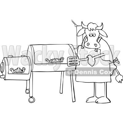 Cartoon Black and White Cow Using a Smoker © djart #1642108