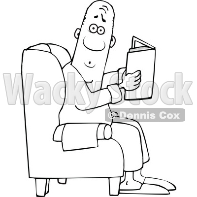 Cartoon Black and White Man Reading in a Chair © djart #1643634