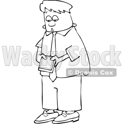 Cartoon Black and White Young Business Man Checking His Cell Phone © djart #1643859