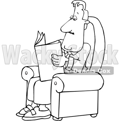 Cartoon Black and White Businessman Reading a Newspaper in a Chair © djart #1643861