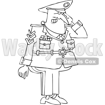 Cartoon Black and White Saluting Military Man © djart #1644268