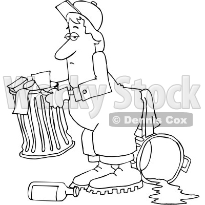 Cartoon Black and White Garbage Man Unhappily Doing His Job © djart #1644327