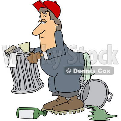 Cartoon White Garbage Man Unhappily Doing His Job © djart #1644330