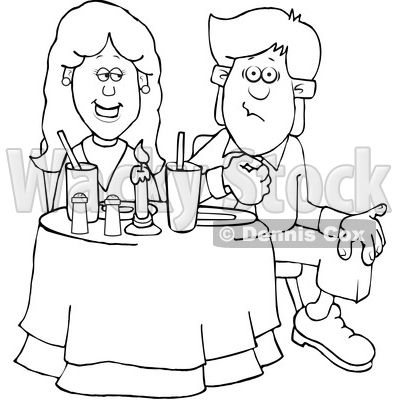 Cartoon Black and White Couple on a Date at a Restaurant © djart #1647088