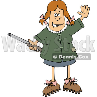 Cartoon Hillbilly Woman Holding a Gun and Waving © djart #1647269