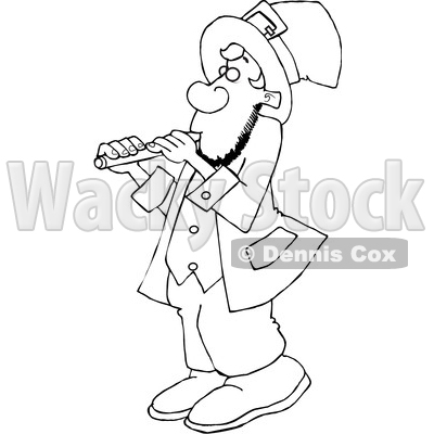 Cartoon Black and White St Patricks Day Leprechaun Playing a Flute © djart #1647982