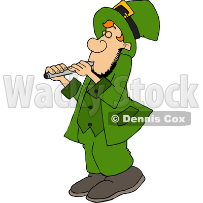 Cartoon St Patricks Day Leprechaun Playing a Flute © djart #1647988