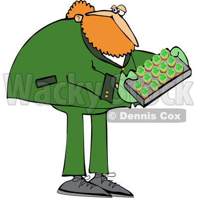 Cartoon St Patricks Day Leprechaun Holdinga Tray of Cookies or Cakes © djart #1648161