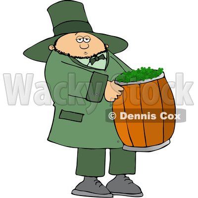 Cartoon St Patricks Day Leprechaun Carrying a Barrel of Shamrocks © djart #1648162