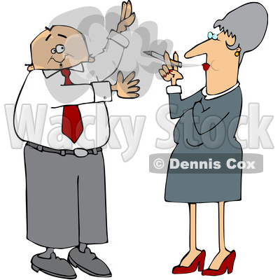 Cartoon White Business Man Waving Away Smoke from a Woman © djart #1651745