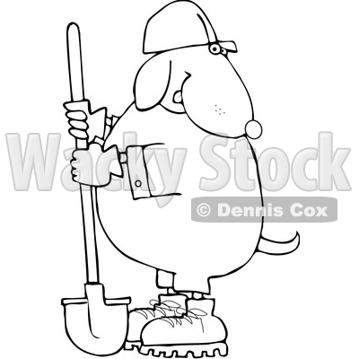 Cartoon Black and White Dog Worker with a Shovel © djart #1652645
