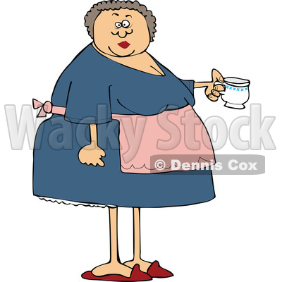 Cartoon Woman Wearing an Apron and Holding a Tea Cup © djart #1655919