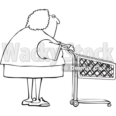 Cartoon Black and White Woman with a Shopping Cart © djart #1656314