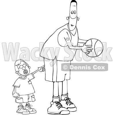Cartoon Black and White Little Boy Poking a Basketball Player © djart #1659556