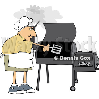 Cartoon White Man Cooking with a Smoker © djart #1661608