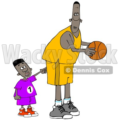 Cartoon Little Boy Poking a Basketball Player © djart #1661615