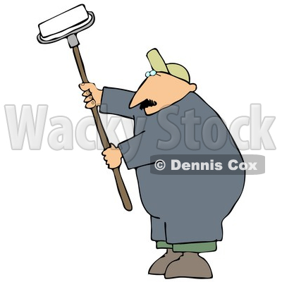 Middle Aged Caucasian Man Using A Paint Roller While Painting A Building Clipart Image Graphic © djart #16618