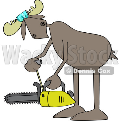 Cartoon Moose Powering up a Chainsaw © djart #1680801