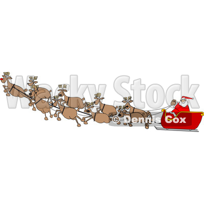 Cartoon Santa Claus and Magic Reindeer in Flight © djart #1691565