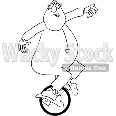 Cartoon Black and White Santa Riding a Unicycle in His PJs © djart #1692315