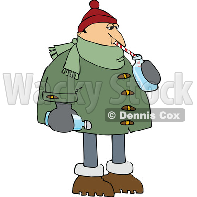 Cartoon Man in Winter Clothes Sipping Water © djart #1695168