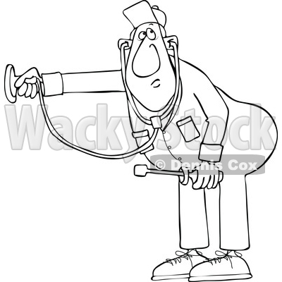 Cartoon Black and White HVAC Worker Holding a Stethoscope © djart #1695876