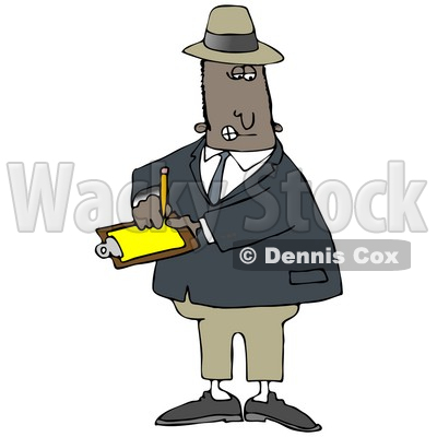 People Clipart Illustration Image of a Male African American Inspector In A Hat And Suit, Writing Notes On A Clip Board While Investigating © djart #16977