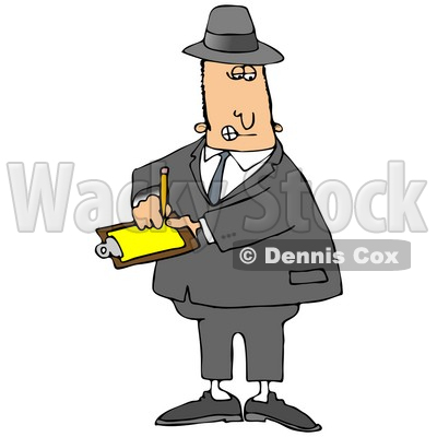 People Clipart Illustration Image of a Male Caucasian Inspector In A Hat And Suit, Writing Notes On A Clip Board While Investigating © djart #16979