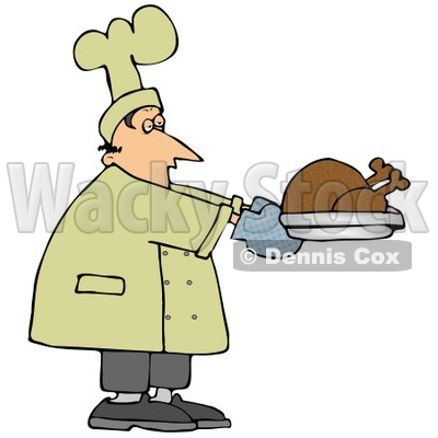 People Clipart Illustration Image of a Male Caucasian Chef Carrying A Cooked Turkey On A Tray And Trying Not To Fall Asleep While Working © djart #16980