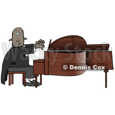 Black African American Pianist Sitting On A Bench And Playing A Grand Piano During A Concert Clipart Illustration Image © djart #17005