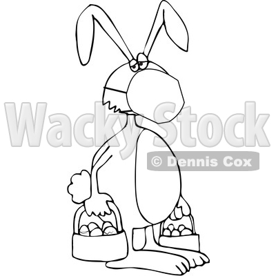 Cartoon Black and White Easter Bunny Wearing a Covid19 Mask © djart #1705739