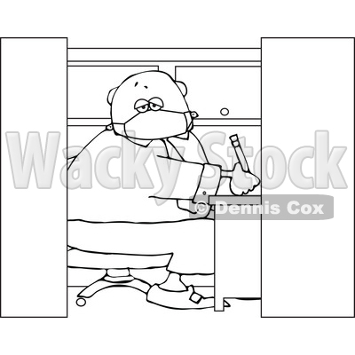 Cartoon Black and White Businessman Wearing a Covid19 Mask and Working in a Cubicle © djart #1705741