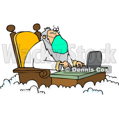 Cartoon St Peter Wearing a Mask and Working on a Laptop © djart #1705756