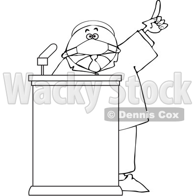 Cartoon Black Politician Wearing a Face Mask and Speaking at a Podium © djart #1706459