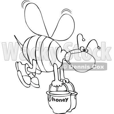 Black and White Bee Wearing a Mask and Carrying Heavy Buckets of Honey © djart #1708583