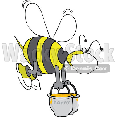 Bee Wearing a Mask and Carrying Heavy Buckets of Honey © djart #1708585